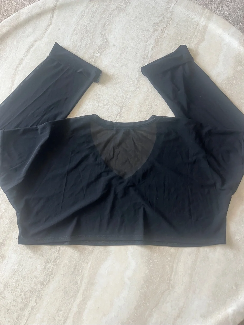 Joah Brown Black V-Neck Long Sleeve Sheer Crop Top - Picture 4 of 4